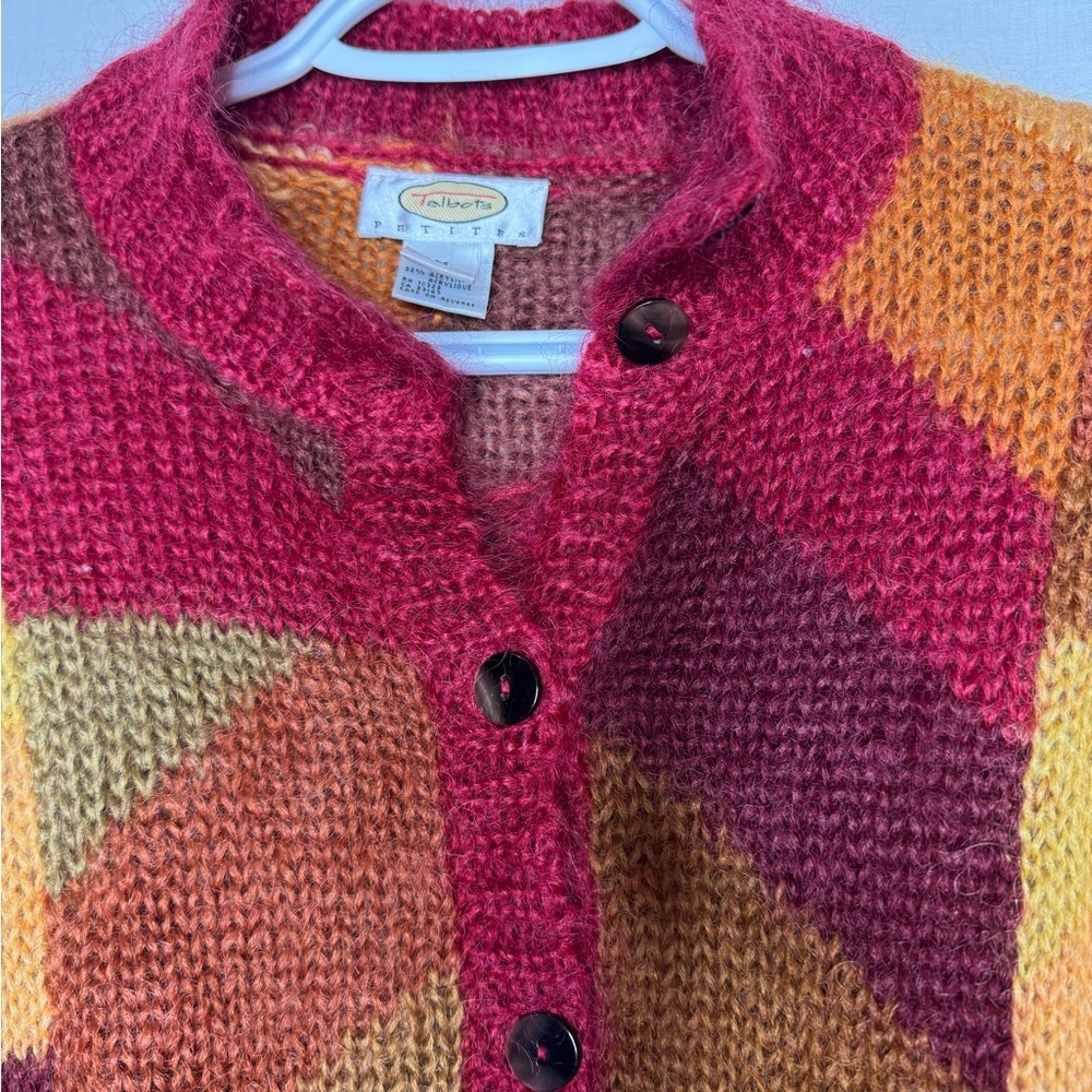 Talbots Vintage Women Front Button Sweater Cardigan Mohair Geometric Boho Unique - Picture 4 of 9